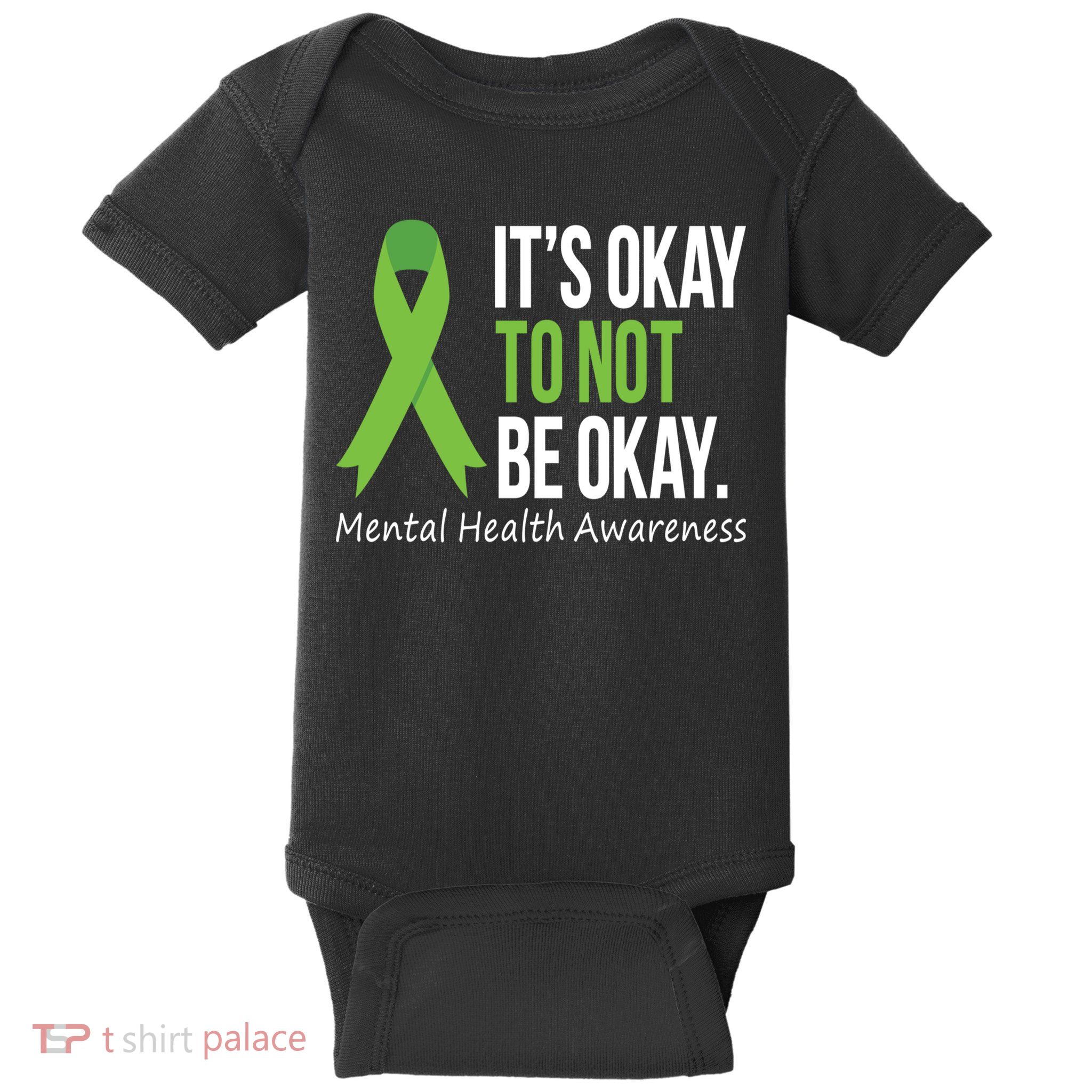 Its Okay To Not Be Okay Mental Health Awareness Green Ribbon Baby Bodysuit