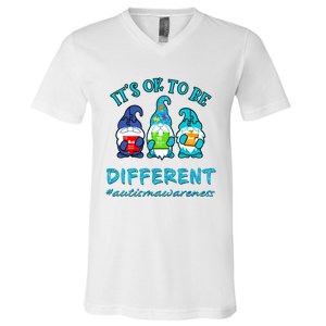 It's Ok To Be Different Autism Awareness Gnomes V-Neck T-Shirt