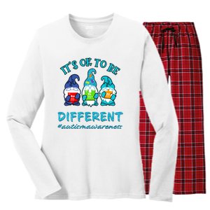 It's Ok To Be Different Autism Awareness Gnomes Women's Long Sleeve Flannel Pajama Set 