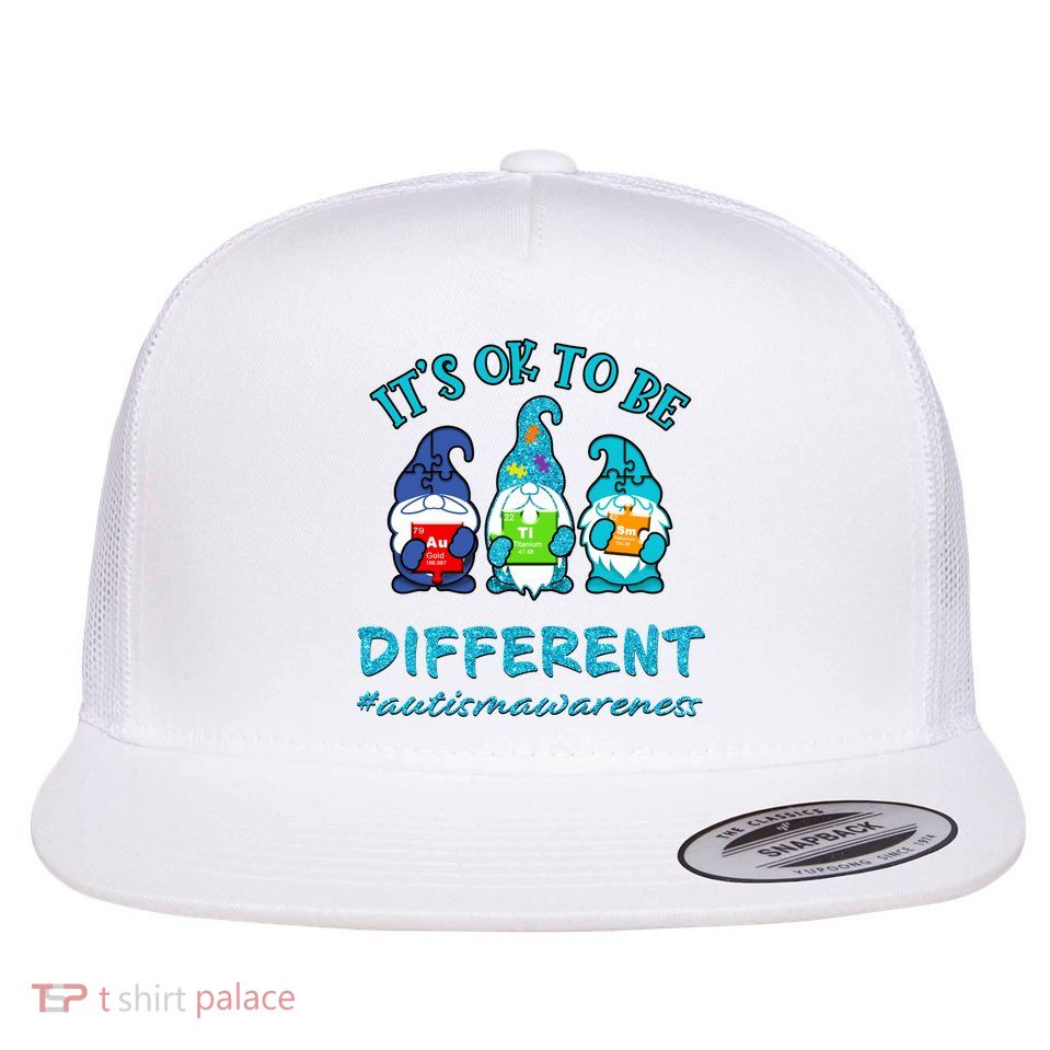 It's Ok To Be Different Autism Awareness Gnomes Flat Bill Trucker Hat