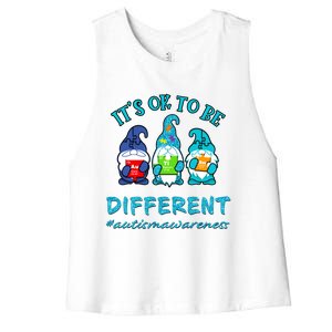 It's Ok To Be Different Autism Awareness Gnomes Women's Racerback Cropped Tank