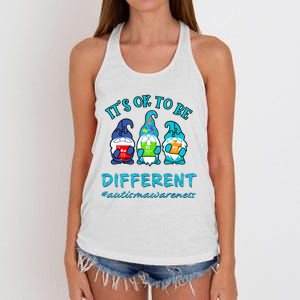 It's Ok To Be Different Autism Awareness Gnomes Women's Knotted Racerback Tank