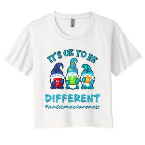 It's Ok To Be Different Autism Awareness Gnomes Women's Crop Top Tee