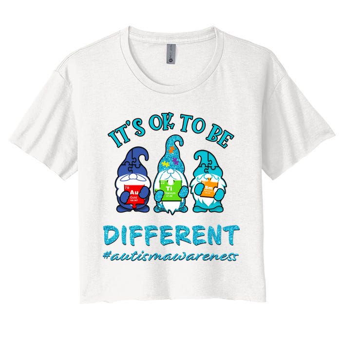 It's Ok To Be Different Autism Awareness Gnomes Women's Crop Top Tee
