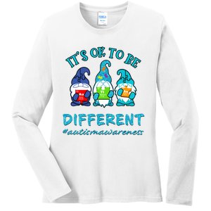 It's Ok To Be Different Autism Awareness Gnomes Ladies Long Sleeve Shirt