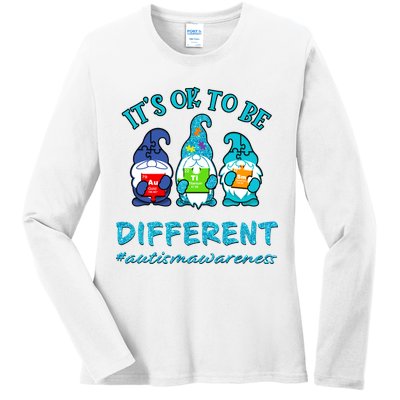 It's Ok To Be Different Autism Awareness Gnomes Ladies Long Sleeve Shirt
