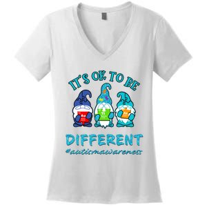 It's Ok To Be Different Autism Awareness Gnomes Women's V-Neck T-Shirt