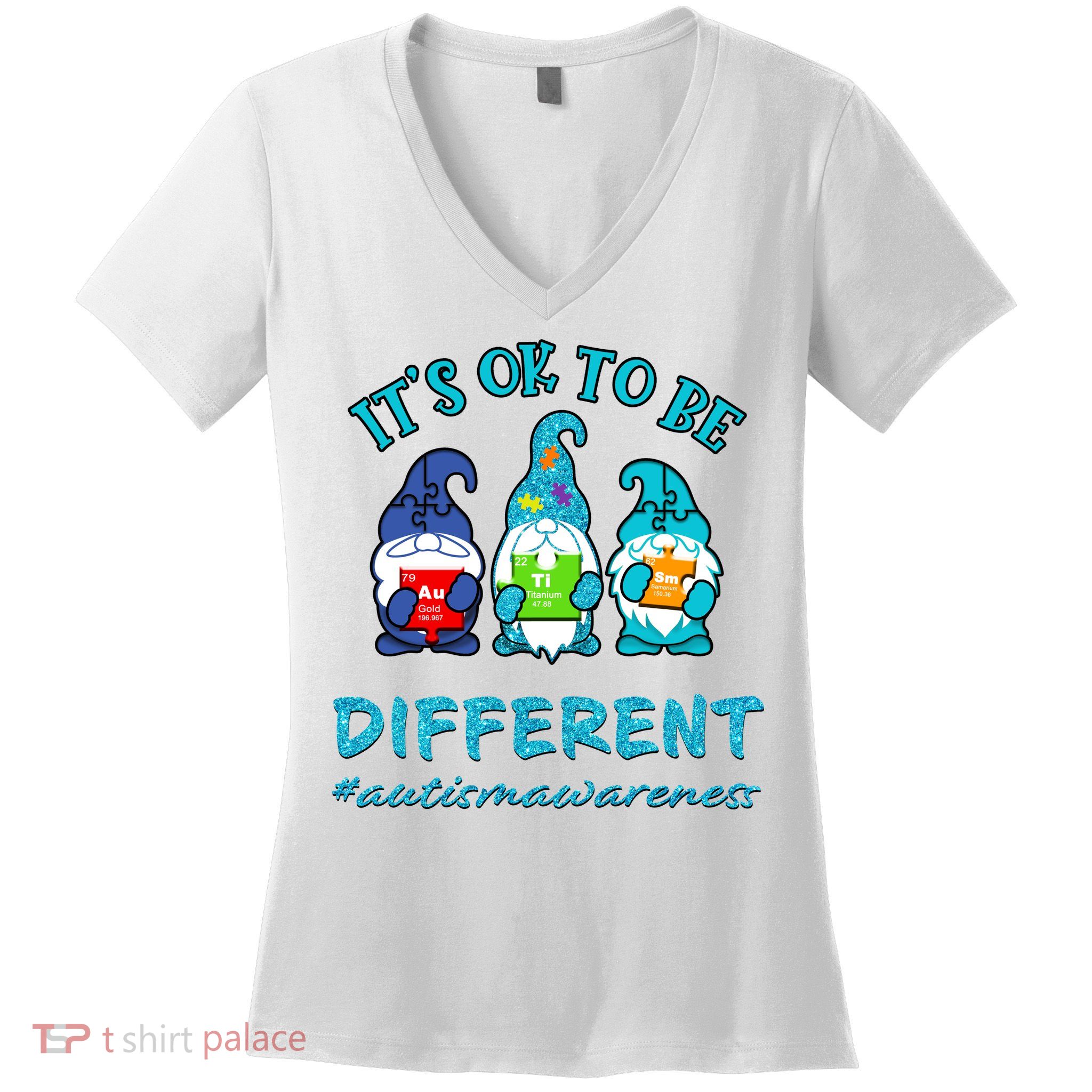 It's Ok To Be Different Autism Awareness Gnomes Women's V-Neck T-Shirt