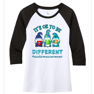 It's Ok To Be Different Autism Awareness Gnomes Women's Tri-Blend 3/4-Sleeve Raglan Shirt