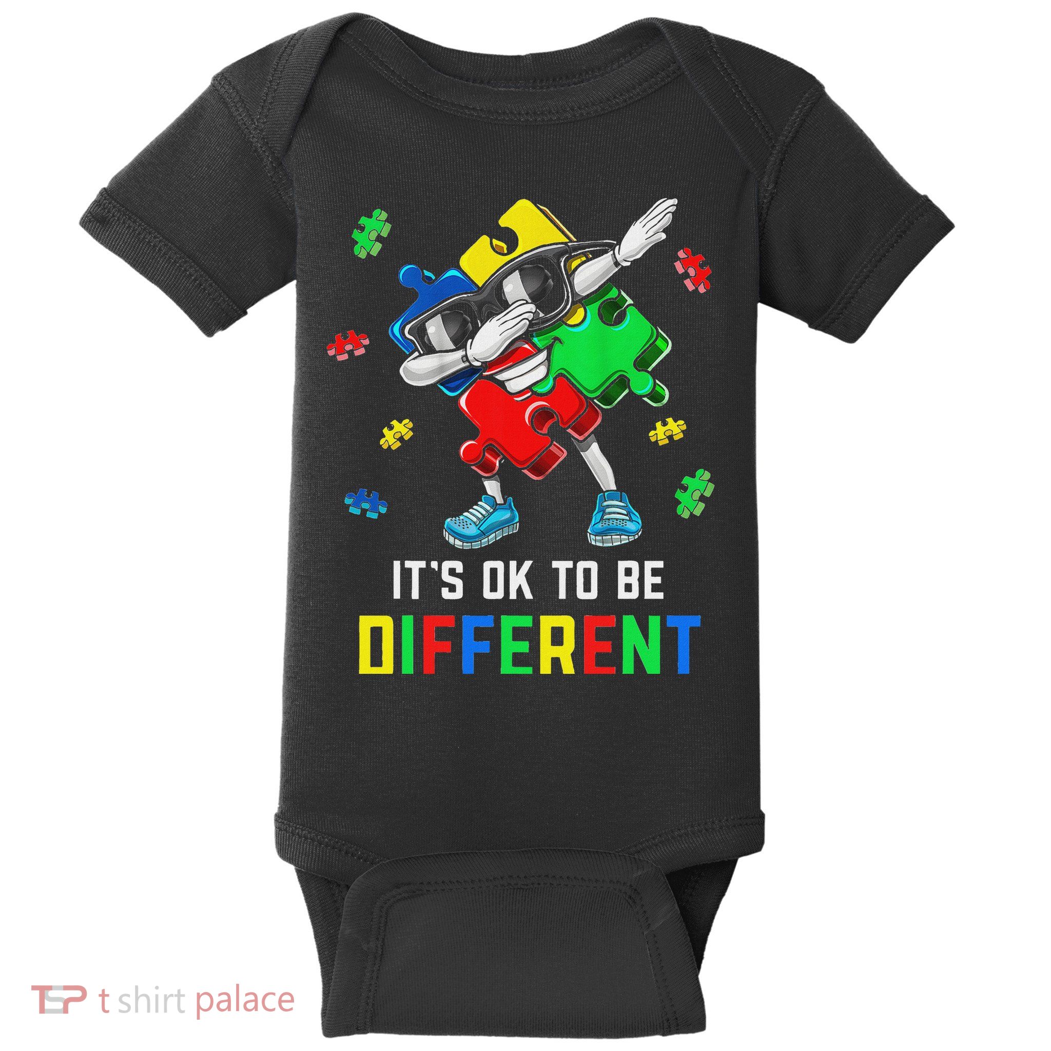 It’s Ok To Be Different Dabbing Puzzle Autism Awareness Kids Baby Bodysuit