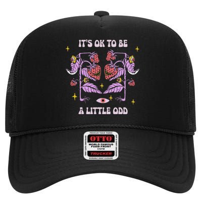 ItS Ok To Be A Little Odd Strawberries Halloween High Crown Mesh Back Trucker Hat