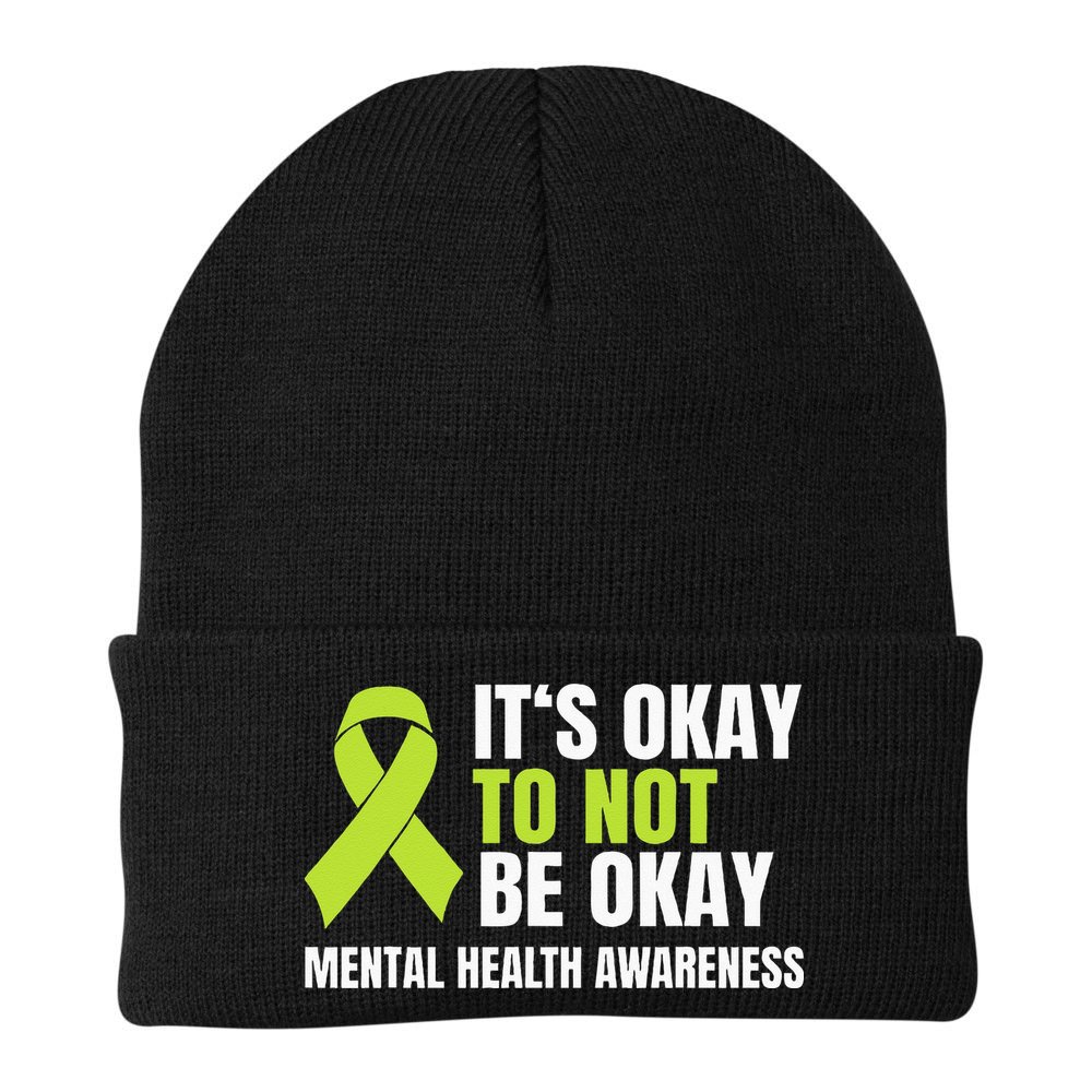 Its Okay To Not Be Okay Mental Health Ribbon Beanie