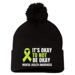 Its Okay To Not Be Okay Mental Health Ribbon Pom Pom 12in Knit Beanie