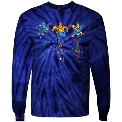 Its Ok To Be Different Sea Turtle Planet Gift Autism Awareness Tie-Dye Long Sleeve Shirt