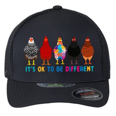 Its Ok To Be Different Cute Chickens Autism Awareness Tee Flexfit Unipanel Trucker Cap