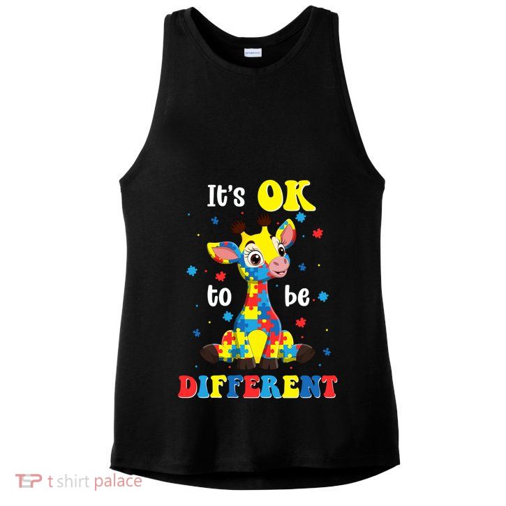 ItS Ok To Be Different Giraffe Autism Awareness Autistic Ladies PosiCharge Tri-Blend Wicking Tank