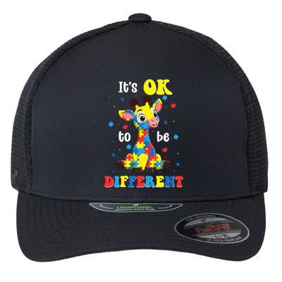ItS Ok To Be Different Giraffe Autism Awareness Autistic Flexfit Unipanel Trucker Cap