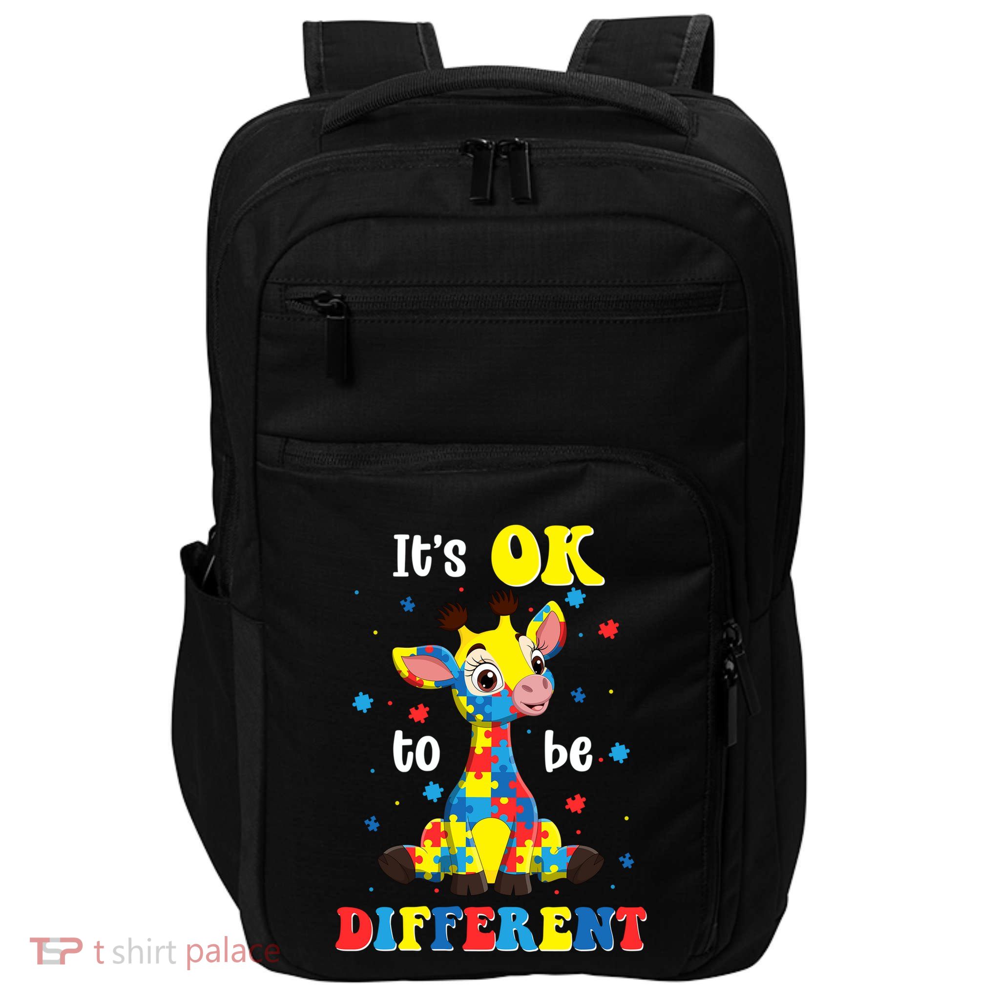 ItS Ok To Be Different Giraffe Autism Awareness Autistic Impact Tech Backpack