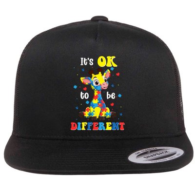 ItS Ok To Be Different Giraffe Autism Awareness Autistic Flatbill Hat