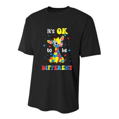 ItS Ok To Be Different Giraffe Autism Awareness Autistic Youth Performance Sprint T-Shirt