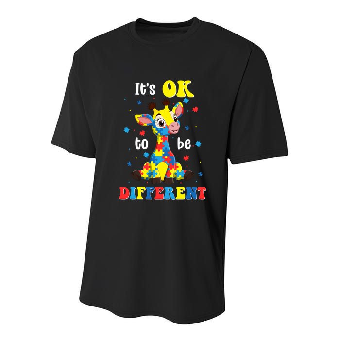 ItS Ok To Be Different Giraffe Autism Awareness Autistic Youth Performance Sprint T-Shirt