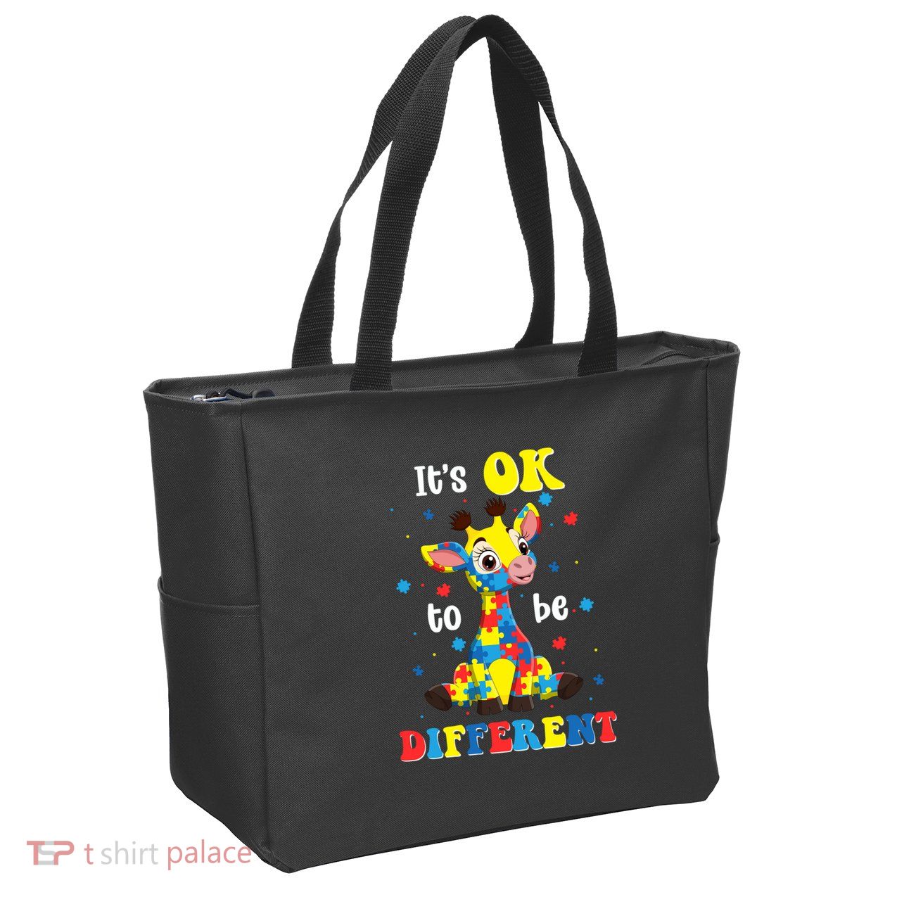 ItS Ok To Be Different Giraffe Autism Awareness Autistic Zip Tote Bag