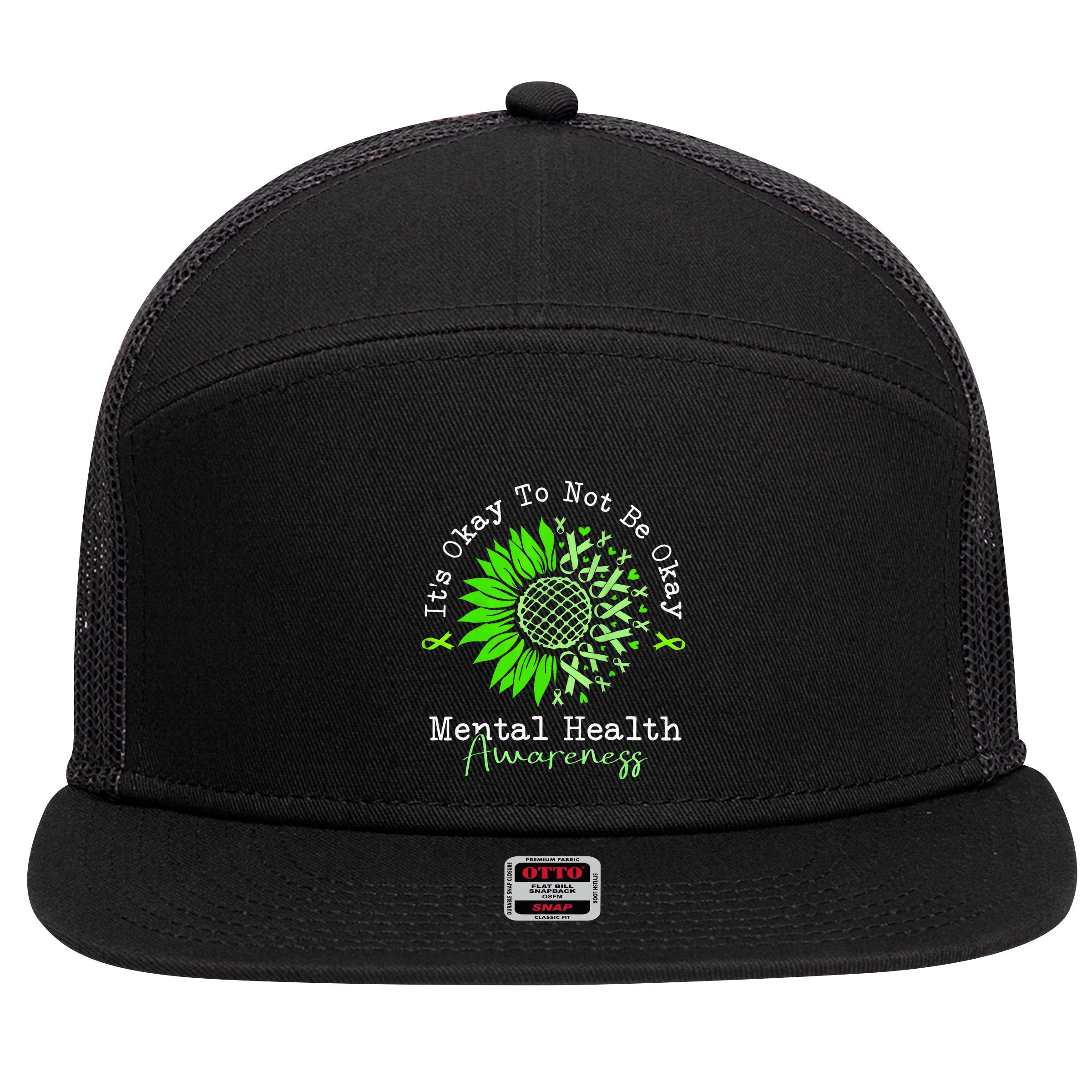Its Okay To Not Be Okay Mental Health Awareness Green Ribbon 7 Panel Mesh Trucker Snapback Hat