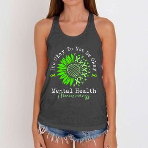 Its Okay To Not Be Okay Mental Health Awareness Green Ribbon Women's Knotted Racerback Tank