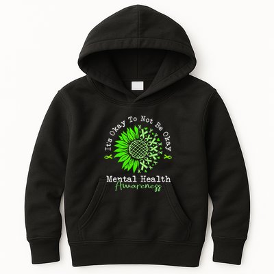 Its Okay To Not Be Okay Mental Health Awareness Green Ribbon Kids Hoodie