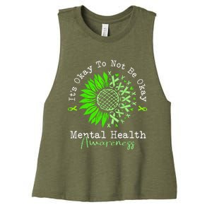 Its Okay To Not Be Okay Mental Health Awareness Green Ribbon Women's Racerback Cropped Tank