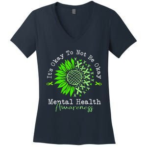 Its Okay To Not Be Okay Mental Health Awareness Green Ribbon Women's V-Neck T-Shirt