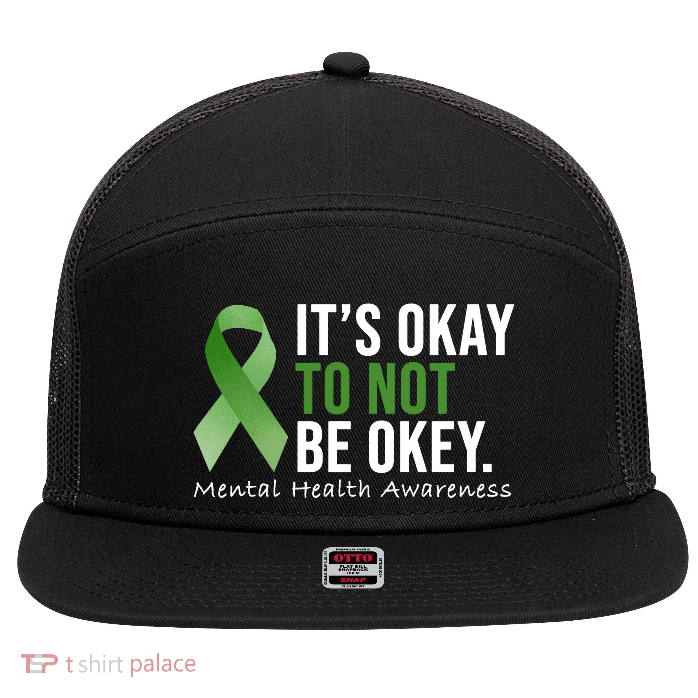 Its Okay To Not Be Okay Mental Health Awareness Ribbon 7 Panel Mesh Trucker Snapback Hat
