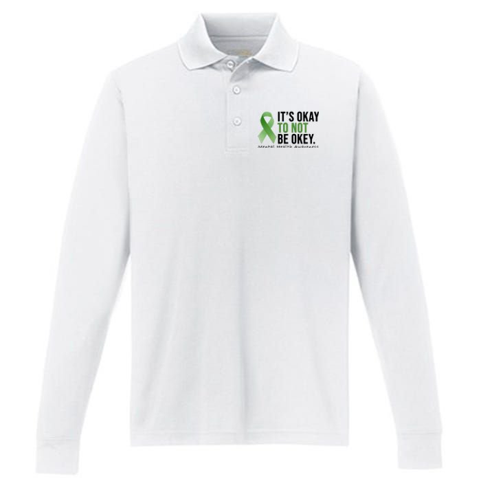 Its Okay To Not Be Okay Mental Health Awareness Ribbon Performance Long Sleeve Polo