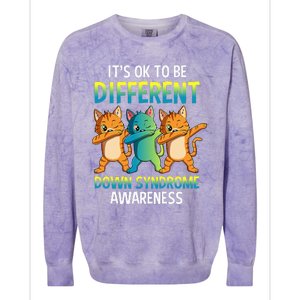 It's Ok To Be Different Dabbing Cat Down Syndrome Awareness Colorblast Crewneck Sweatshirt