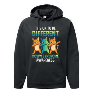 It's Ok To Be Different Dabbing Cat Down Syndrome Awareness Performance Fleece Hoodie