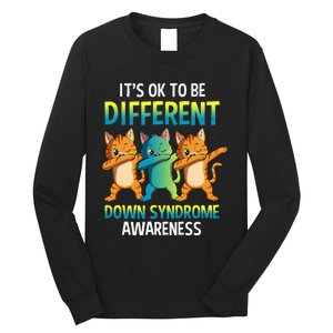 It's Ok To Be Different Dabbing Cat Down Syndrome Awareness Long Sleeve Shirt