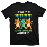 It's Ok To Be Different Dabbing Cat Down Syndrome Awareness T-Shirt