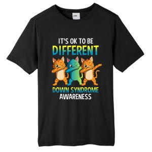 It's Ok To Be Different Dabbing Cat Down Syndrome Awareness Tall Fusion ChromaSoft Performance T-Shirt