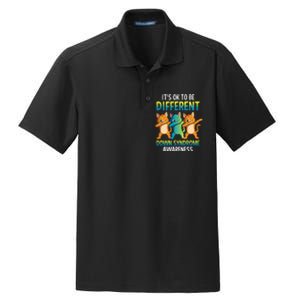 It's Ok To Be Different Dabbing Cat Down Syndrome Awareness Dry Zone Grid Polo