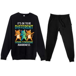 It's Ok To Be Different Dabbing Cat Down Syndrome Awareness Premium Crewneck Sweatsuit Set