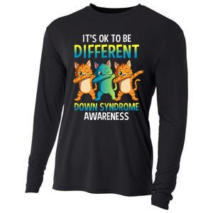 It's Ok To Be Different Dabbing Cat Down Syndrome Awareness Cooling Performance Long Sleeve Crew