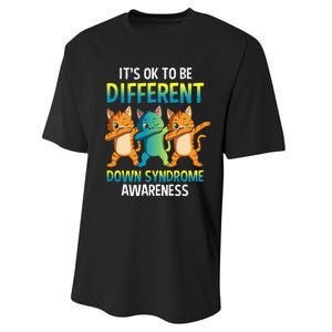 It's Ok To Be Different Dabbing Cat Down Syndrome Awareness Performance Sprint T-Shirt