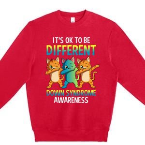 It's Ok To Be Different Dabbing Cat Down Syndrome Awareness Premium Crewneck Sweatshirt