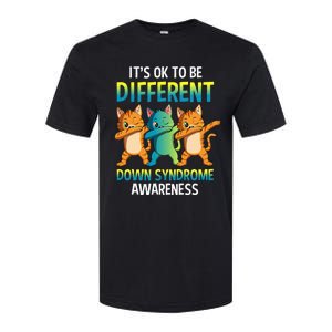 It's Ok To Be Different Dabbing Cat Down Syndrome Awareness Softstyle CVC T-Shirt