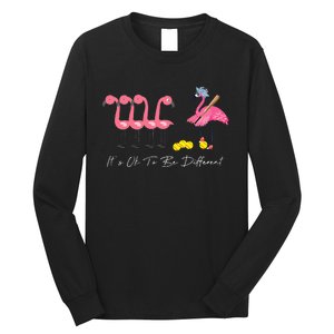 It's Ok To Be Different Funny Flamingo Softball Lover Long Sleeve Shirt