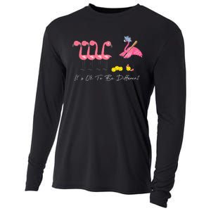 It's Ok To Be Different Funny Flamingo Softball Lover Cooling Performance Long Sleeve Crew