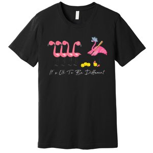 It's Ok To Be Different Funny Flamingo Softball Lover Premium T-Shirt