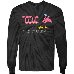 It's Ok To Be Different Funny Flamingo Softball Lover Tie-Dye Long Sleeve Shirt