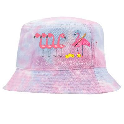 It's Ok To Be Different Funny Flamingo Softball Lover Tie-Dyed Bucket Hat