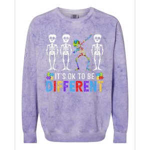 It's Ok To Be Funny Different Skeleton Autism Awareness Colorblast Crewneck Sweatshirt